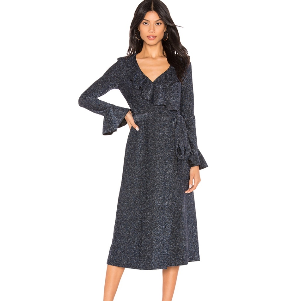 Free People | Navy One More Time Lurex Wrap Dress